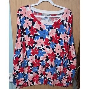 Woman Within Sz 3X (30/32) Ladies Cotton Cardigan Sweater Pink Blue Red Multi‎